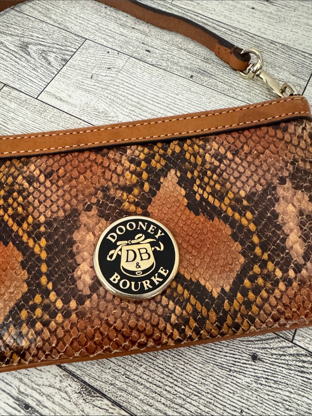 Dooney & Bourke Brown Snake Print Embossed Leather Wristlet - Picture 4 of 8